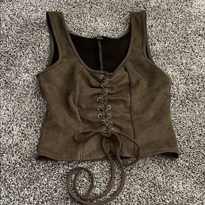 Lace-Up Olive Green Suede Tank Top